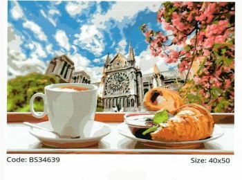 Розпис по номерах 40х50 BS/GX34639 Кава з круасаном на фоні собору brushme Брашми