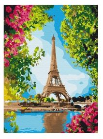 Розпис по номерах 40х50 BS52706 Квітковий вид на Ейфелеву вежу brushme Брашми