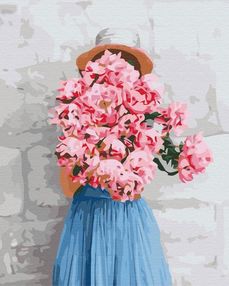 Розпис по номерах 40х50 BS29256 Дівчина з піонами у лофт стіни  brushme Брашми