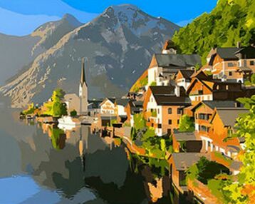 Алмазна мозаїка 30х40 HEG86907 Гірське містечко "Strateg"