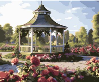 Розпис по номерах 40х50 MZ053 Альтанка серед квітів на кольоровому фоні "Strateg"