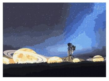 Розпис по номерах 50х50 КНО9549 Подорож на місяць з фарбами металік "Ідейка"