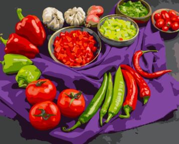 Розпис по номерах 40х50 MZ049 Різномаїття овочів на кольоровому фоні "Strateg"