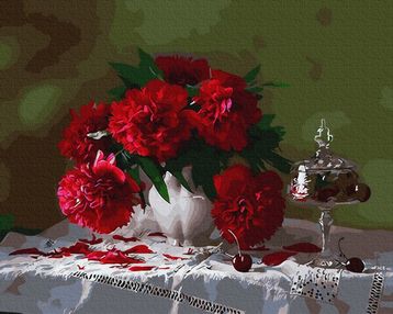 Розпис по номерах 40х50 H688 Червоні квіти у вазі brushme Брашми