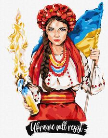 Розпис по номерах 40х50 КНО4862 Дівчина з бандерівським смузі "Ідейка"