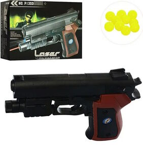 уцінка пістолет (135d) 16 см на пульках світло лазер в коробці не стріляє