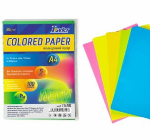 папір офісний кольоровий а4 80г/м2 100 аркушів 5 кольорів 20 аркушів НЕОН