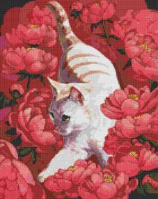 Алмазна мозаїка 40х50 АМО7258 Котик у півоніях "Ідейка"
