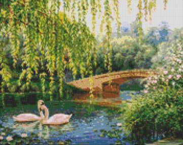 Алмазна мозаїка 40х50 АМО7280 Лебеді на озері "Ідейка"