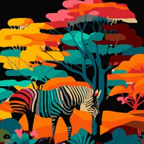 Розпис по номерах 40х40 AV4040-57 Зебра на тлі природи на чорному фоні "Strateg"