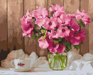 Розпис по номерах 40х50 BS52768 Рожеві петунії на столі brushme Брашми