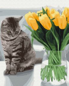 Розпис по номерах 40х50 BS52638 Котик з тюльпанами brushme Брашми