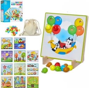 Деревяна гра Мозаїка картинки 12 штук кольорові фішки md 1598