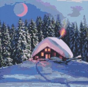 Алмазна мозаїка 40х40 АМО7388 Засніжена хатинка "Ідейка"