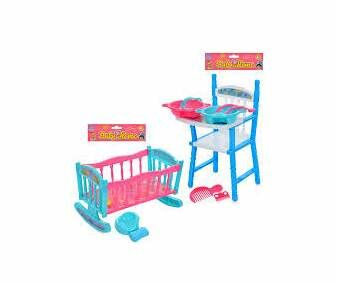 набір аксесуарів 004-16 ліжечко горщик мило стільчик посуд 2 види