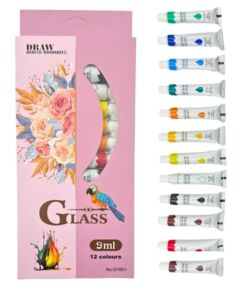 Фарби для малювання по склу 12 кольорів 9 мл 1601 DRAW