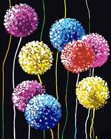 Розпис по номерах 40х50 AH1013 Яскраві кульбаби на чорному фоні "Strateg"