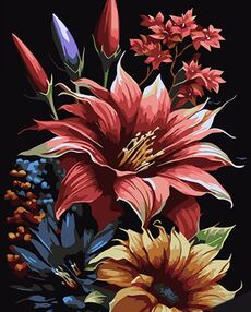 Розпис по номерах 40х50 AH1042 Ексклюзивний букет на чорному фоні "Strateg"