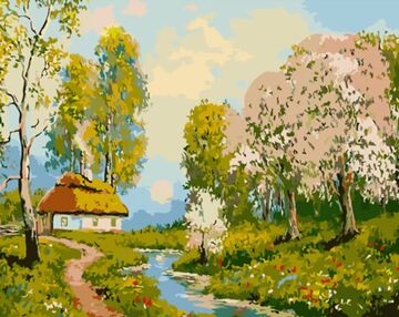 Розпис по номерах 40х50 GS1326 Старовинний очеретний будинок "Strateg"