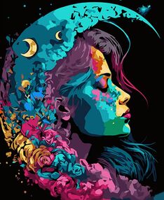 Розпис по номерах 40х50 AH1011 Місячна дівчина на чорному фоні "Strateg"