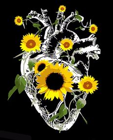 Розпис по номерах 40х50 AH1028 Серце серед соняхів на чорному фоні "Strateg"