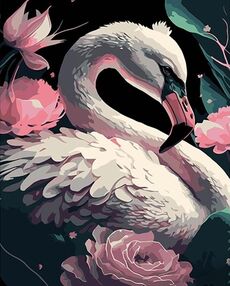 Розпис по номерах 40х50 AH1043 Фламінго у квітах на чорному фоні "Strateg"