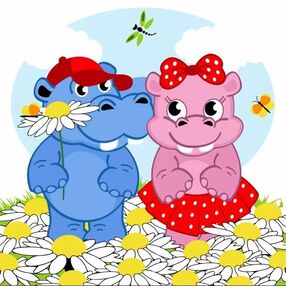 Розпис по номерах 30х30 ES-0807 Кохання бегемотів "Strateg"