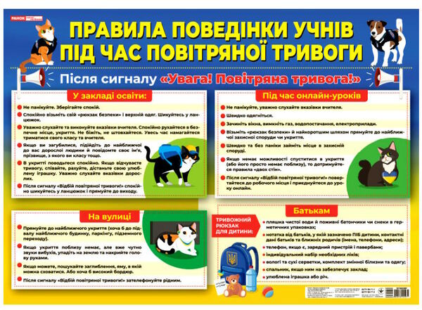 плакат правила поведінки учнів під час повітряної тривоги Ціна (цена) 37.90грн. | придбати  купити (купить) плакат правила поведінки учнів під час повітряної тривоги доставка по Украине, купить книгу, детские игрушки, компакт диски 0