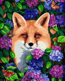 Розпис по номерах 40х50 КНО4349 Лисиця у гортензії "Ідейка"