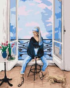 Розпис по номерах 40х50 BS52762 Сучасна дівчина з перловою сережкою brushme Брашми