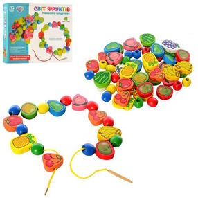гра деревяна шнурівка фрукти овочі ягоди в асортименті md 1009