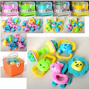 Брязкальце  5штук пластмасовий ящик 2 види по 3 кольори 3172