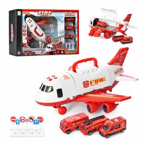 набір з транспортом пожежна літак-гараж машинки музичний 660-a239