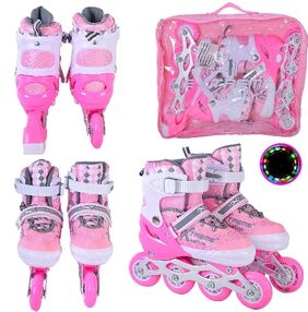 ролики дитячі розмір 34-37 артикул R2154 рожеві в сумці колеса PU світло ролики дитячі розмір 34-37 артикул R2154 рожеві в сумці колеса PU світло