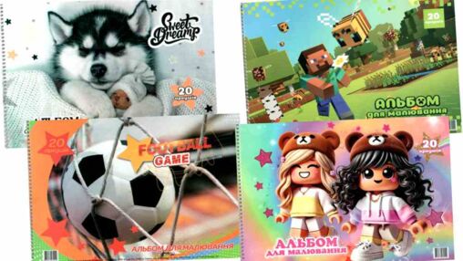 альбом 20 аркушів 120 гр на пружині малюнок в асортименті  "Leader"