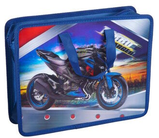 портфель 3d з тканевими ручками пластиковий мото синій 33 х 26,5 х 8,5 см