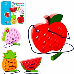 Гра деревяна Шнурівка фрукти 4 види MD 1228