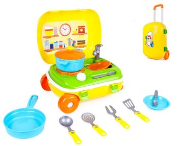 кухня дитяча технок  артикул 6078 кухня з набором посуду у валізі жовта  "Техн