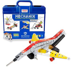 металевий конструктор з електромотором у пластиковому кейсі №3 215 елементів 8 моделей Robotix 01074