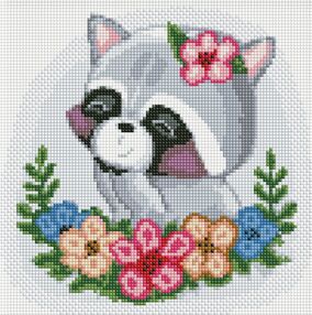 Алмазна мозаїка б/підрамн 30х30 АМС7729 Квітковий єнот з стразами "Ідейка"