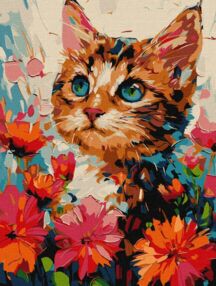 Розпис по номерах 30х40 КНО6599 Котик у квітах "Ідейка"
