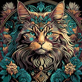 Розпис по номерах 30х30 SH3030-7 Магія кота та квітів на чорному фоні "Strateg"