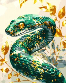 Розпис по номерах 40х50 BS54118 Смарагдова змія з фарбами металік brushme Брашмі