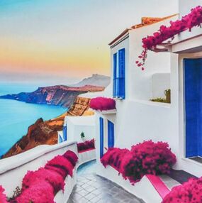 Алмазна мозаїка 30х30 HEE16311 Рожеві вулиці набережної "Strateg"