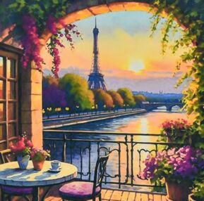 Алмазна мозаїка 30х30 HEE16341 Балкон з видом на Париж "Strateg"