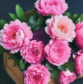 Алмазна мозаїка 30х30 HEE16353 Півонії в дерев'яній скрині "Strateg"