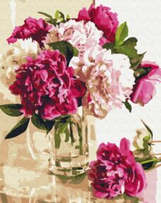 Розпис по номерах 40х50 BS51329 Ніжні піони в скляній вазі  brushme Брашмі