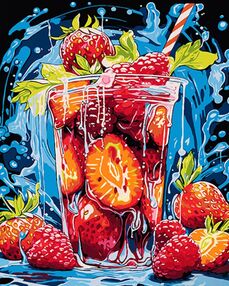 Розпис по номерах 40х50 AH1059 Ягідний коктейль на чорному фоні "Strateg"