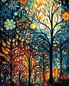 Розпис по номерах 40х50 AH1072 Чарівний ліс на чорному фоні "Strateg"