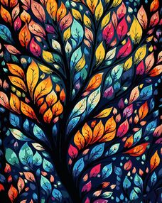 Розпис по номерах 40х50 AH1073 Вітражне дерево на чорному фоні "Strateg"